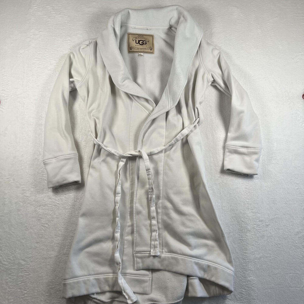 UGG Australia Robe Womens Small White Kimono Belted Fleece Lined Lounge Cozy‎